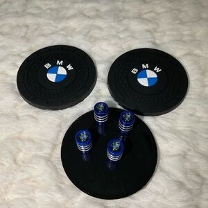 BMW Black and Blue coaster set + valve caps